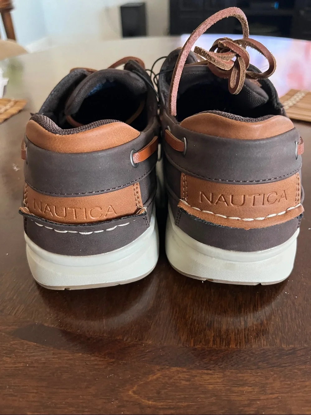 Nautica Men's Zapatos Lace-Up Moccasin Boat Shoes in Brown Size 8 Cushion Relief
